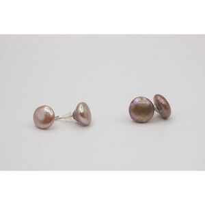 Coin Pearl Stud Earrings, Genuine big  Natural Bronze, 925 sterling silver